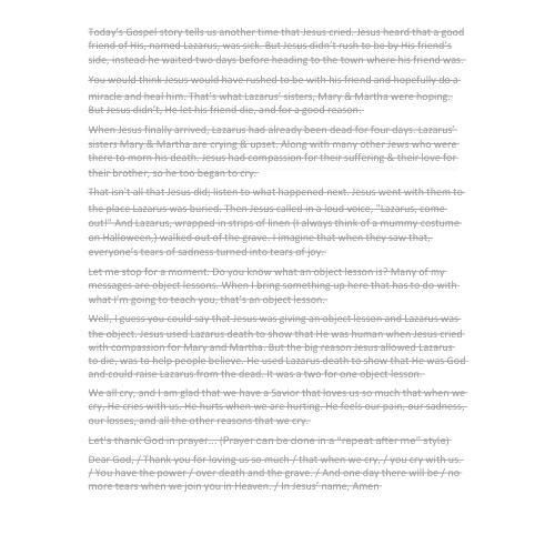 Children & Youth Sermon/Lesson and Activity Booklet - Jesus Cried - (John 11:1-45)