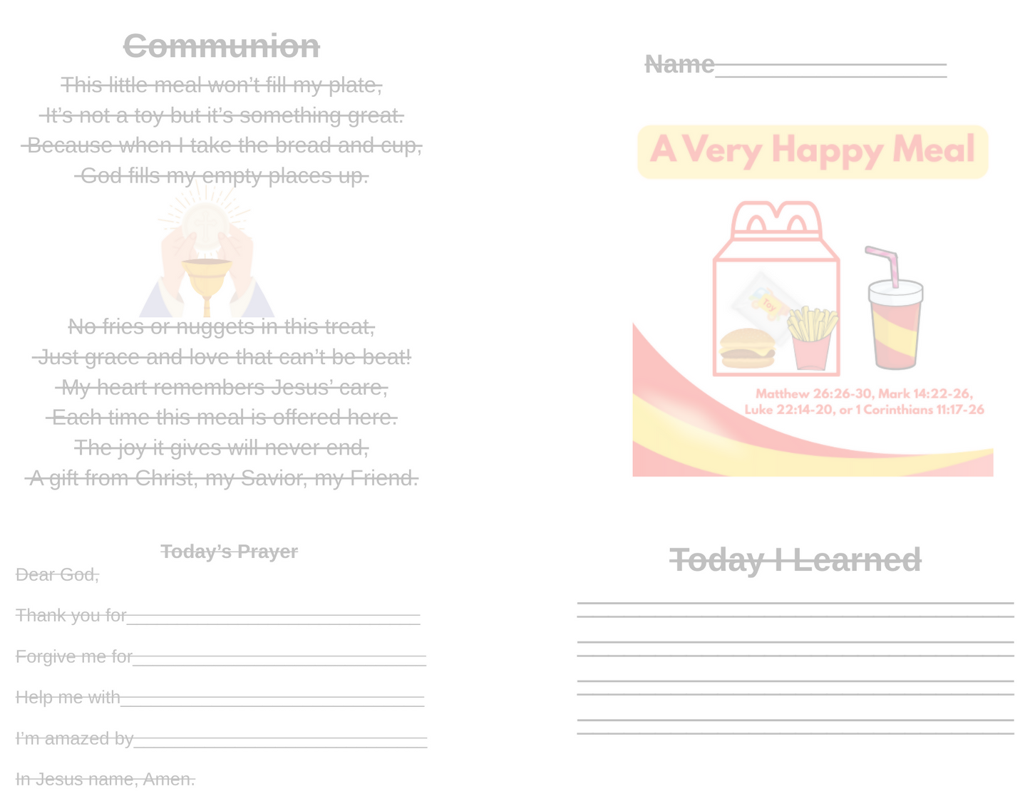 A Very Happy Meal - (Communion/The Last Supper) Children's Sermon/Lesson & Activity Book