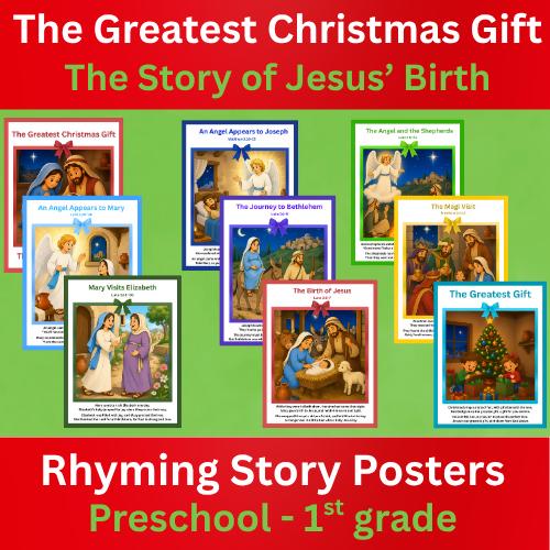 The Greatest Christmas Gift | Birth of Jesus Rhyming Story Posters | PreK–1st gr