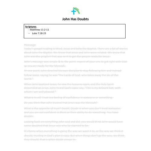 Children & Youth Sermon - "John Has Doubts" (Matthew 11:2-11 or Luke 7:18-23)