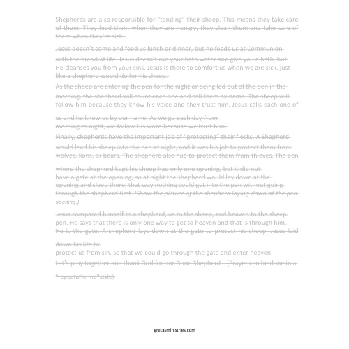 The Good Shepherd (John 10:1-10 & Psalm 23) Children's Sermon/Lesson & Activity