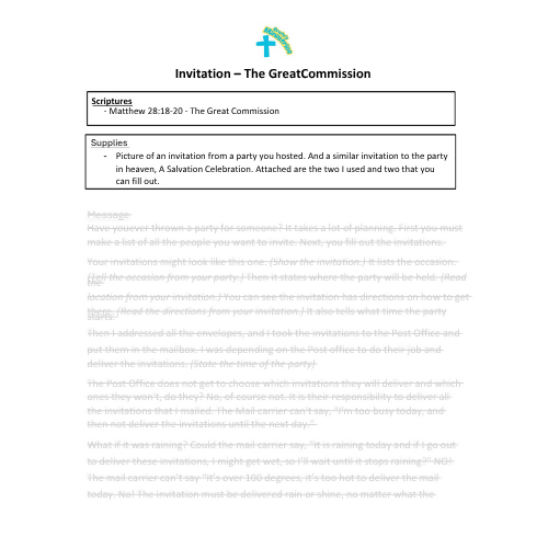 Children and Youth Sermon - Invitation – The Great Commission