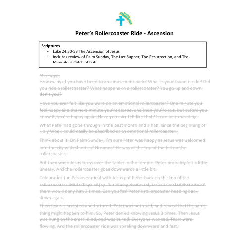 Children & Youth Sermon/Lesson/Message - Peter’s Rollercoaster Ride - Ascension