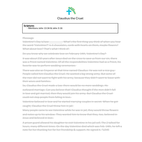 Children's sermon/message/lesson - Claudius the Cruel- Valentine's Day