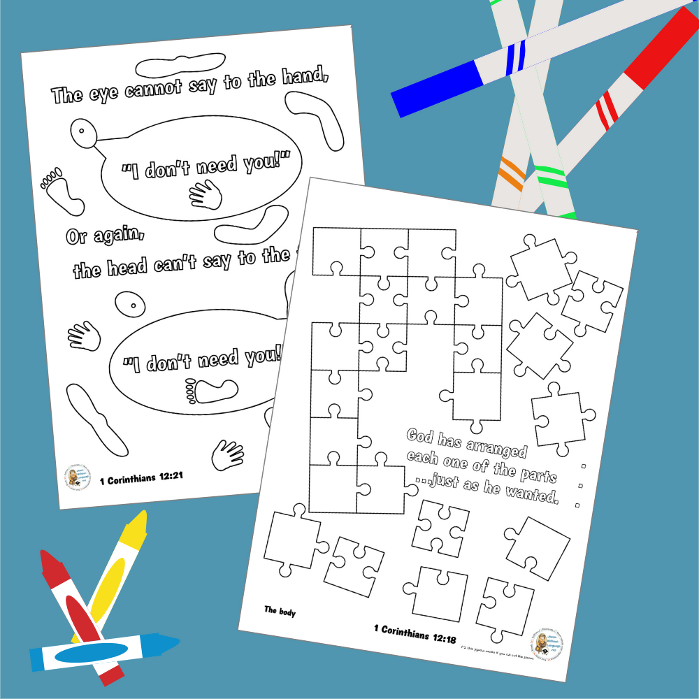 1 Corinthians 12 - The Body Childrens Church Ministry lesson Bible crafts Games