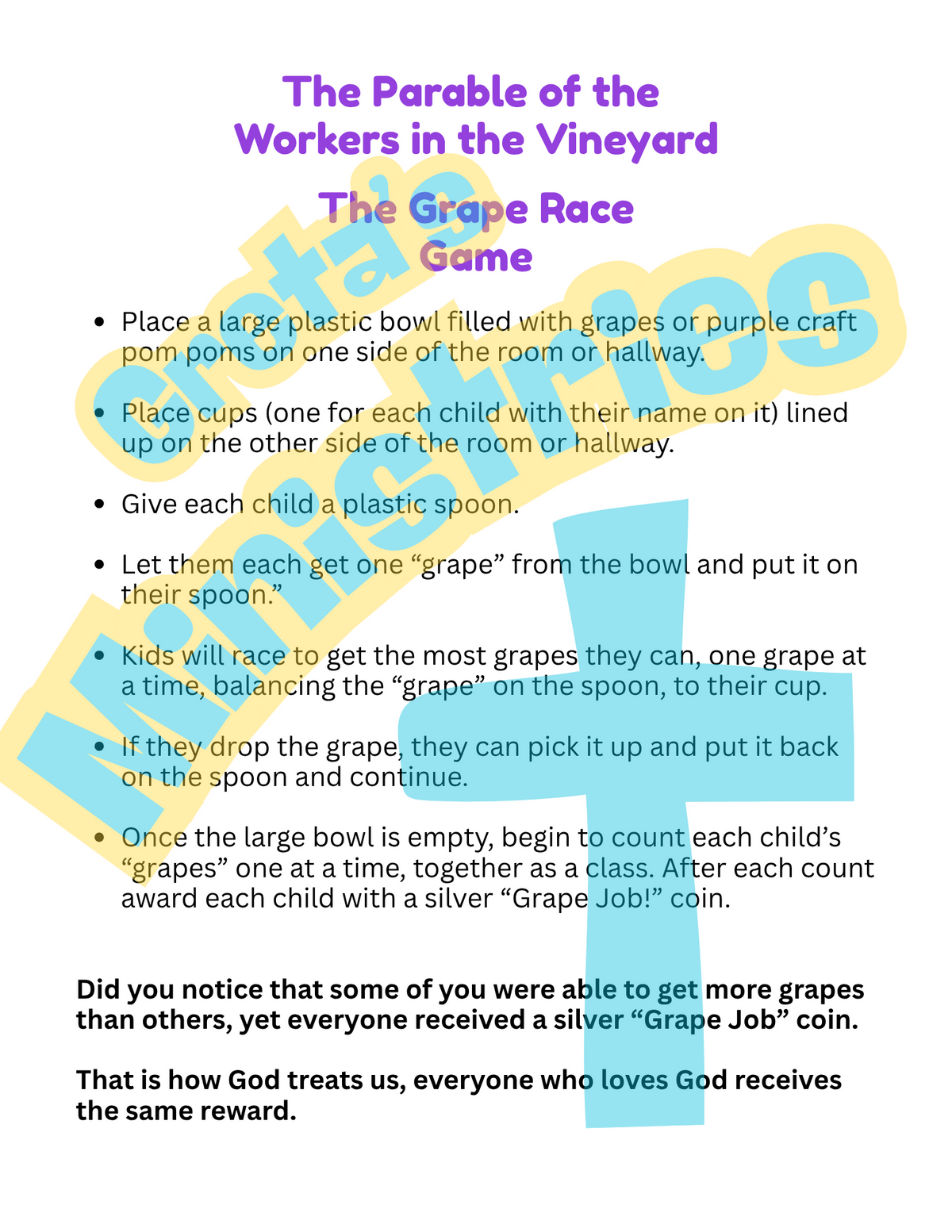 Parable The Workers in the Vineyard | Sunday School Lesson Plan | Crafts & Games