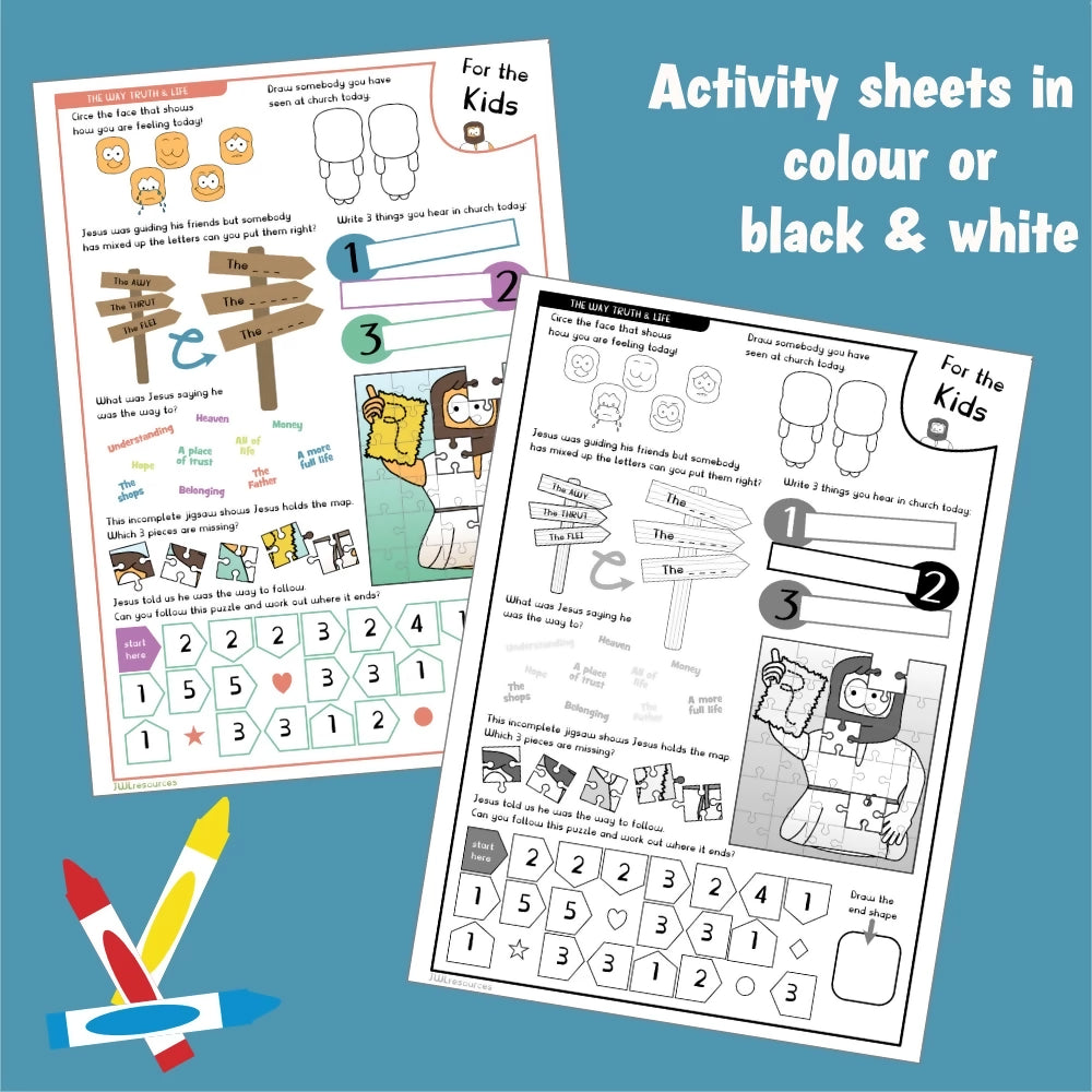 Way Truth and Life (John 14) - Worksheet and Colouring Page